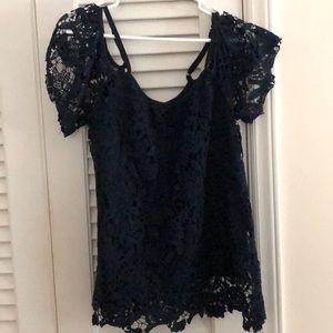 Cold shoulder navy lace top
